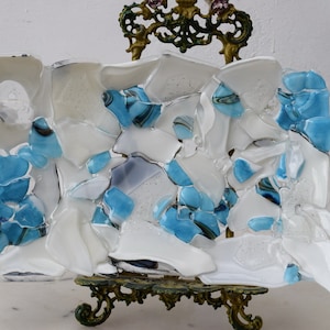 Blue White Plateau Glass on Murano Style  Beaufitul Gift Handmade Product Art Deco