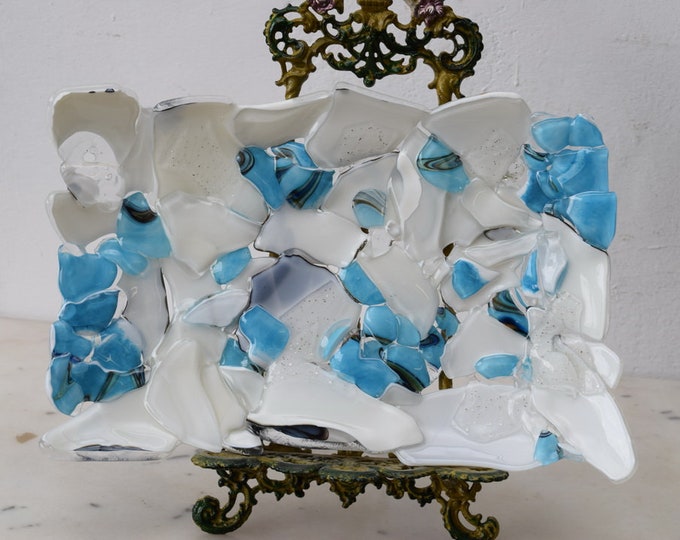 Blue White Plateau Glass on Murano Style  Beaufitul Gift Handmade Product Art Deco