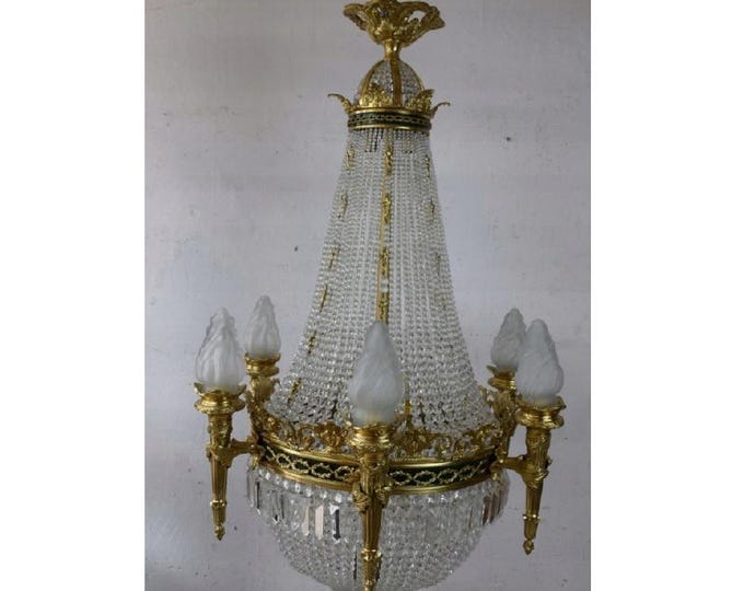 Palace Style Bronze Chandelier with Crystals – 16 Light Vintage Ceiling Lamp with Glass Shades – 110cm Antique Lighting - Home Decor