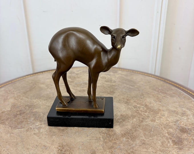 Young Antelope Bronze Statue - Signed Peterson Bronze Figurine - Vintage Animal Sculpture - Wildlife Decor - Unique Gift