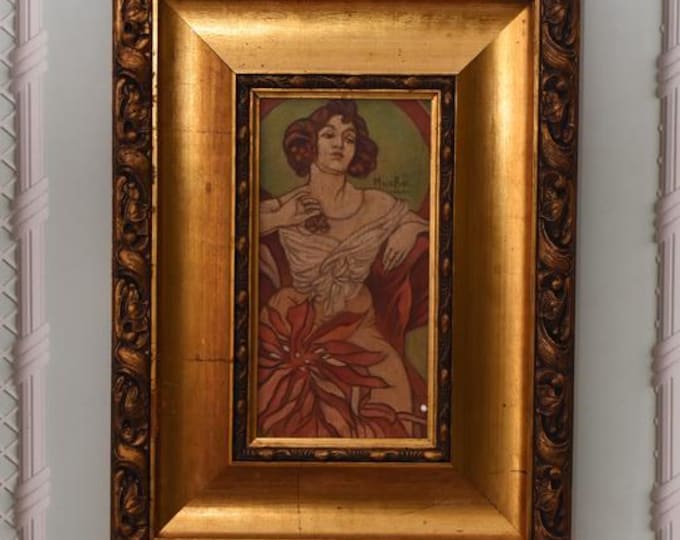 Very Rare - Antique Painting Lady of the Camellias - Alphonse Mucha Style Art - Handmade Painting - Wall Art Decor - Home Decor - Gift Idea