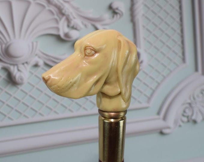 Unique Bronze Walking Stick - Bronze Dog - Wooden and Gilded Bronze Cane - Greyhound Cane - Vintage Elegant Gift Idea