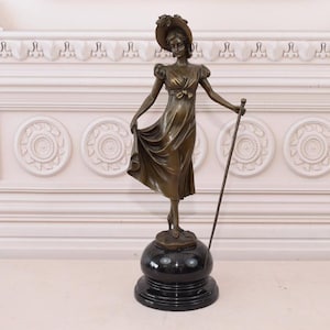 Woman in Hat Aristocrat Bronze Statue - Art Deco Style - Figurine Woman in Dress - Gift Idea - Home Decor - Art Deco Premium Bronze