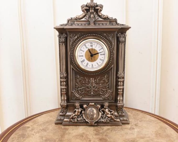 Baroque Mantel Clock with Cherubs – Vintage Fireplace Decor, Battery-Operated Home Accent