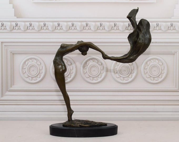 Ballet Dancer with Veil Bronze Sculpture - Vintage Figure on Marble Base - Modernist Bronze Statue Woman - Home Decor - Gift Idea for Dancer