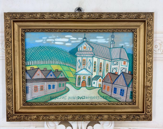 Antique Art - Nikifor Krynicki Painting: Old Krynica Zdroj, Polish Urban Art