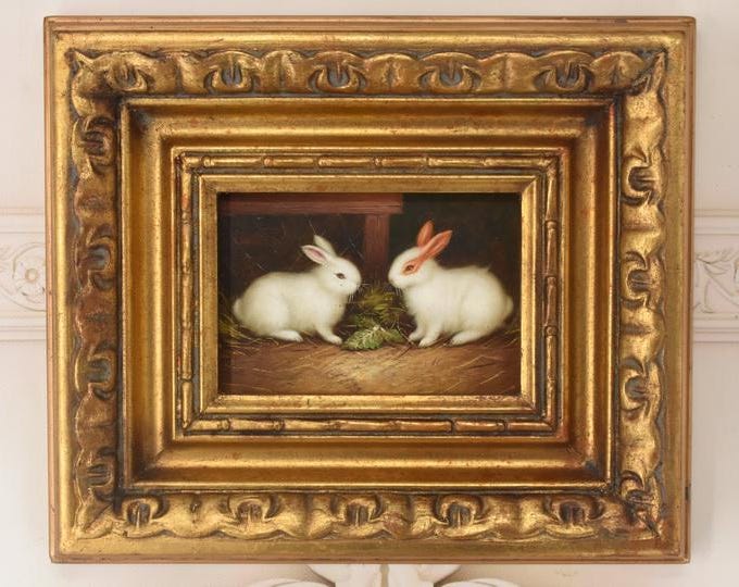 Vintage Paininting - 2 Hares Oil Painting - Rabbits Art - Wall Art