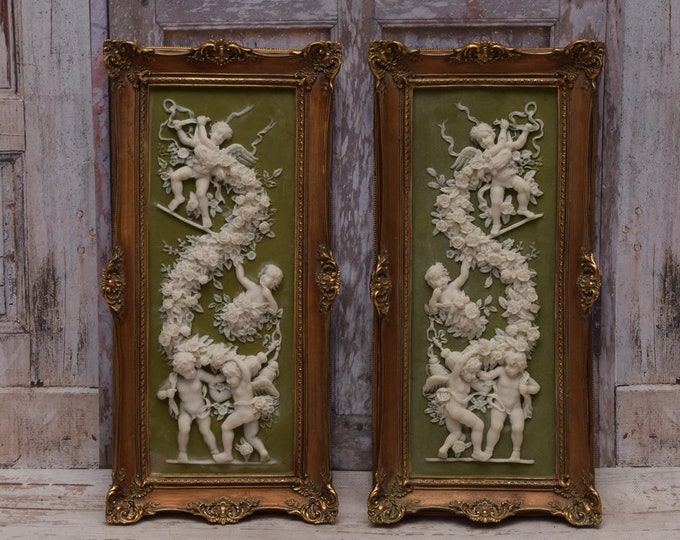 SET Paintings Alabaster with Gold Frame - Wall Art - Wall Decor - Painting Angels - Art Deco Painting - Mythology Painting - Home Decor