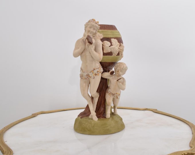 Ceramic vase with nymph & cherubs – romantic vintage-style urn, artistic decor piece, antique-inspired home accent