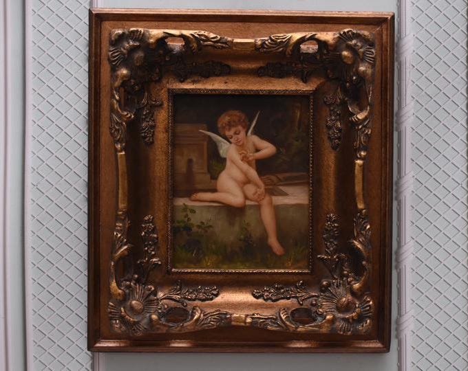 Unique Sacral Painting - Painting in Gold Frame - Cherub Angel Painting - Wall Decor Decor - Church Decor - Gift Idea for Birthday