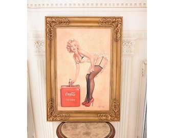 Hand-Painted Marilyn Monroe Portrait 1960 – Vintage Canvas Wall Art MM Signed