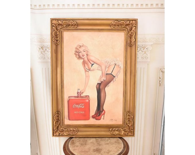 Hand-Painted Marilyn Monroe Portrait 1960 – Vintage Canvas Wall Art MM Signed