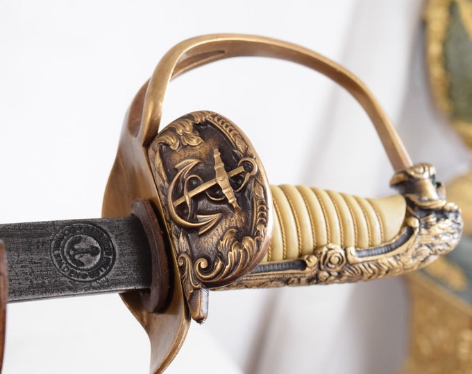 Navy Saber with Scabbard - Prussian Saber - German Saber - Head Lion Saber - Dark Brass Vintage Saber - Elegant Gift Military