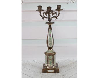 Floral Porcelain and Bronze Candelabrum: Elegant Candlestick Stand