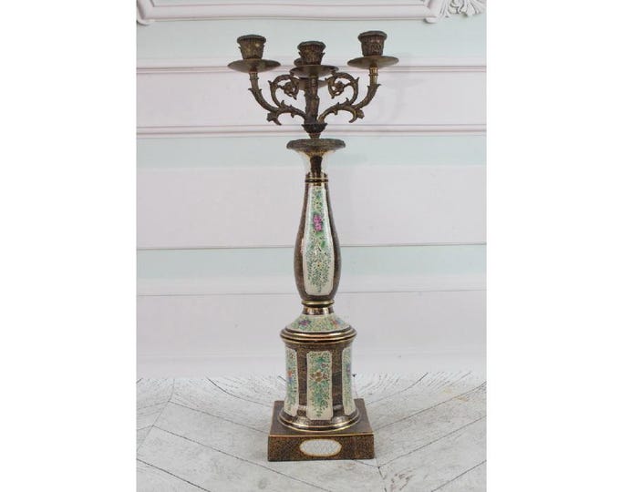 Large Porcelain and Bronze Candlestick, Candelabrum Floral Design,  Candlestick Stand, Gift Idea, Home Decor, Porcelain Gift