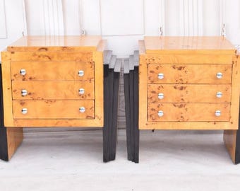 Art Deco Bedside Tables Set: Bent Wood Nightstands, Bedroom Decor
