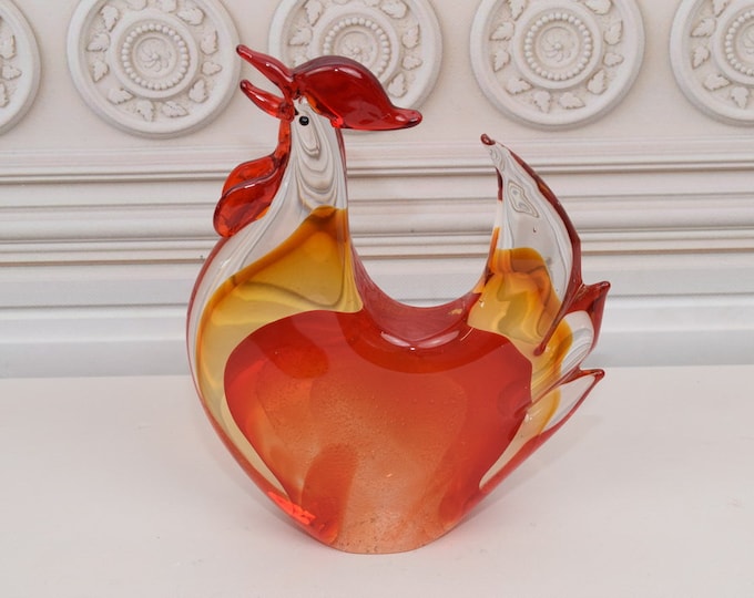 Orange and Red Hen Glass Figurine - Hen Murano Style - Glass Sculpture - Gift Italian - Venetian Glass - Handcrafted Home Decor