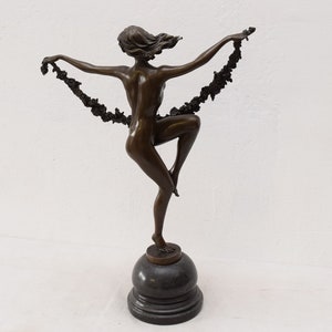 Woman with Wreath Bronze Statue  Art Nouveau Figurine Sculpture Exclusive Gift Idea -