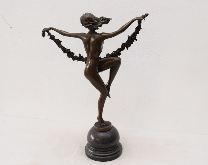 Woman with Wreath Bronze Statue  Art Nouveau Figurine Sculpture Exclusive Gift Idea -