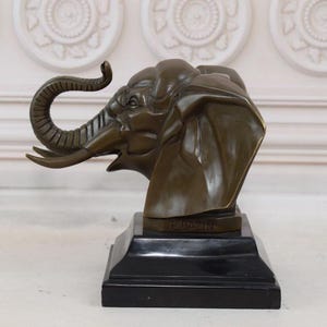 Elefantenkopf Skulptur F. BAZIN Signiert - Bronze Statue auf Marmorsockel - Orientalische Statue - Afrika Tier Skulptur - Geschenk Idee - Home Decor