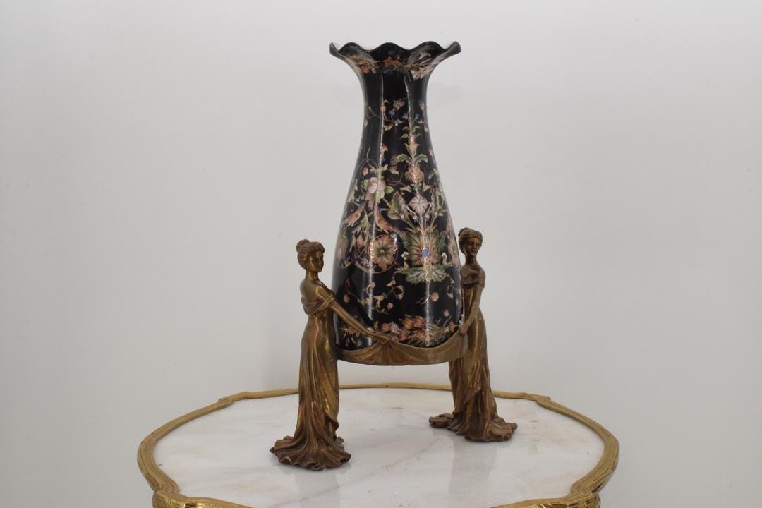 Art Nouveau Bronze Nymphs Black Porcelain Vase – Home Decor - Etsy