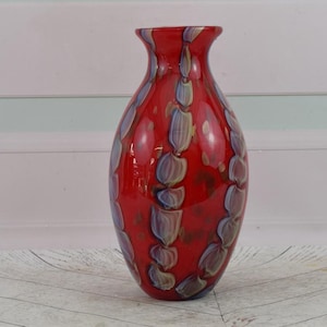 Red Vase Murano Style Glass - Handcrafted Flower Pot - Vintage Venetian Glass - Gift Idea - Italian Glass - Home Decor
