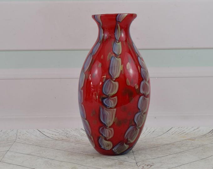 Red Vase Murano Style Glass - Handcrafted Flower Pot - Vintage Venetian Glass - Gift Idea - Italian Glass - Home Decor