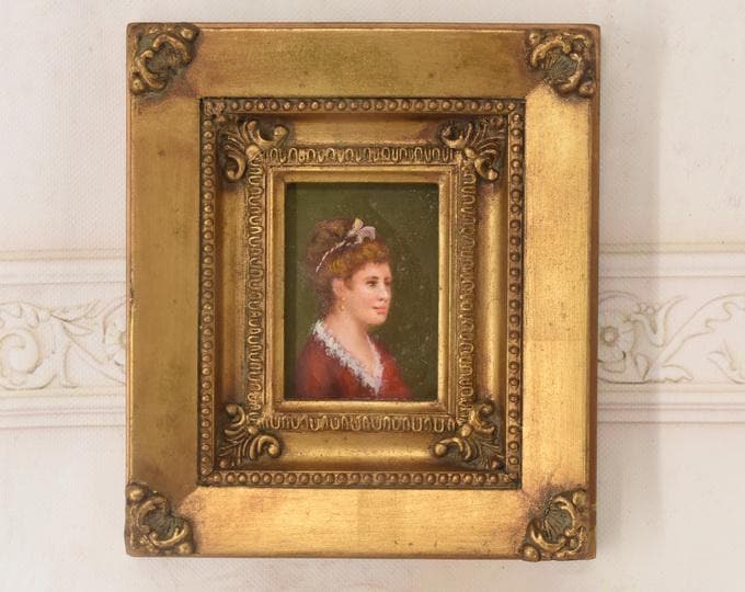 French Aristocrat Portrait Painting: Old Oil on Wood with Golden Frame