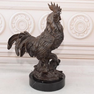 Realistic Rooster Bronze Sculpture - Rooster Statue Bronze - Gift Idea for Farmer - Home and Garden Decor - Vintage Figurine