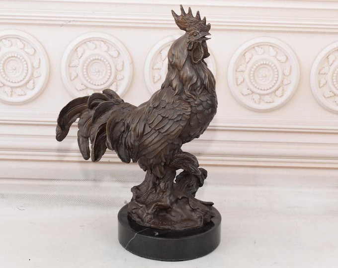 Realistic Rooster Bronze Sculpture - Rooster Statue Bronze - Gift Idea for Farmer - Home and Garden Decor - Vintage Figurine