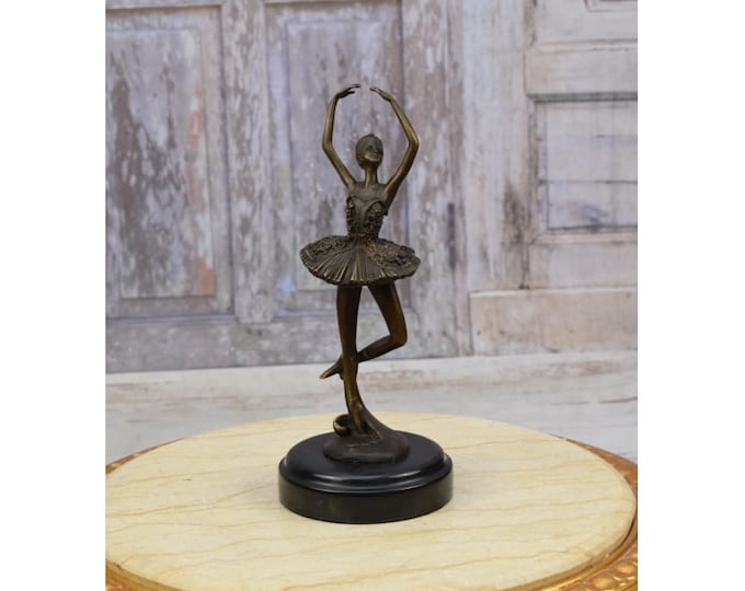 Young Ballerina Bronze Statue on Marble Base - Dancer in Dress Sculpture  - Dance Trophy - Dancing Woman - Home Decor - Gift Idea