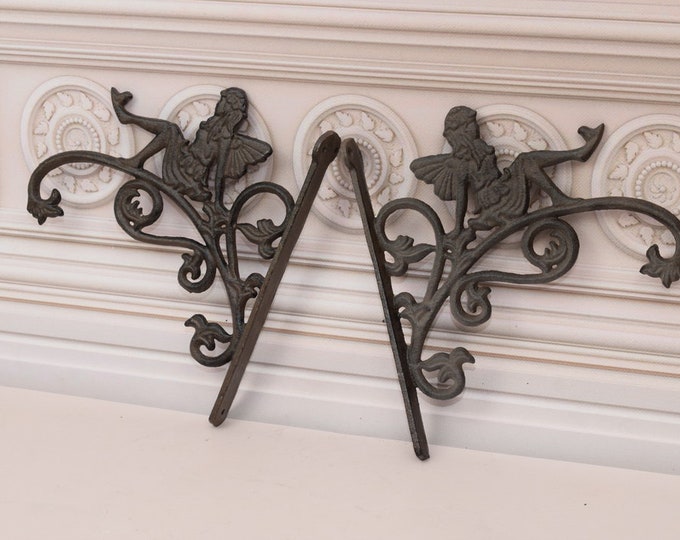 Decorative Hooks for Wall Ledges - Pair Cast Iron Shelf Brackets - Flowerpot Hangers - Home and Garden Decor - Solid and Stable - Wall Decor