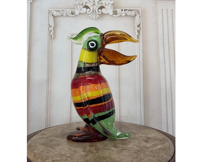 Vintage Venetian Glass Toucan Bird Figurine - Colorful Art Glass Sculpture