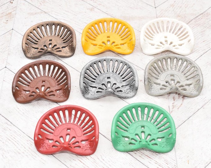 Set of 8 Cast Iron Mini Tractor Seats – Farm Implement Chair Collectibles – Vintage Farmer Gift Idea – Rustic Country Decor