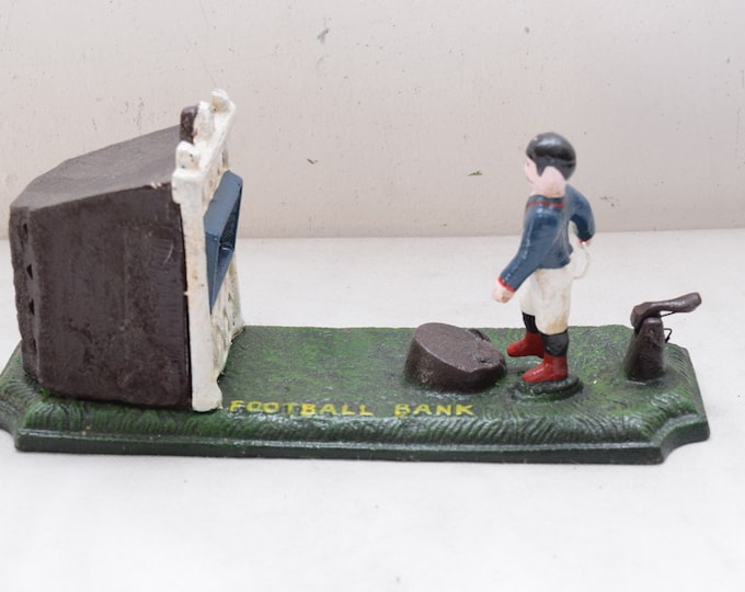 Cast Iron Footballer Mechanical Bank – Vintage Soccer Toy Figurine