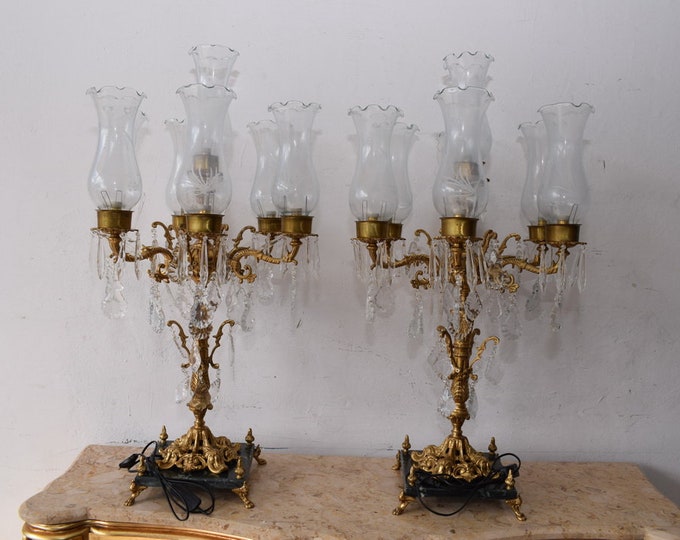 Two Bronze Palace Candelabra - Empire Candle Holders - Crystals - Home Decoration - Elegant Vintage Gift Idea - Unique Candleholders