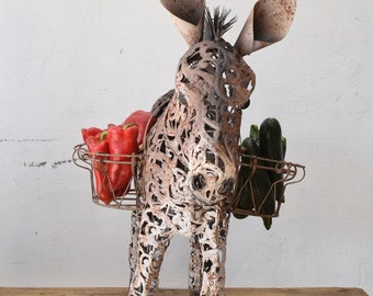 Big Iron Funny Donkey Figure - Donkey With Two Baskets Nice Big Iron Funny Donkey Figure - Donkey With Two Baskets Nice
