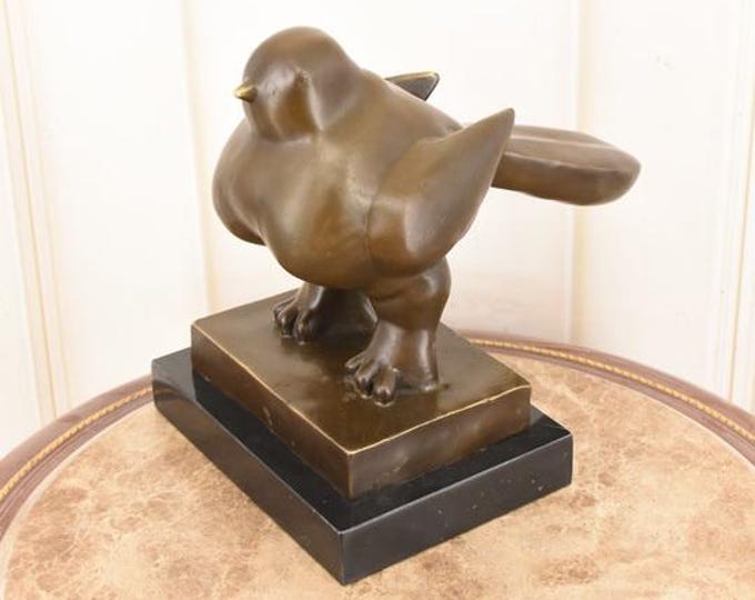 Limited Edition ! Bronze Sparrow Sculpture – Botero Style Bird Statue – Home Decor – Unique Collector Gift