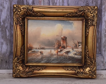 Magnifique tableau paysage d'hiver - Tableau paysage de moulins à vent - Tableau oeuvre d'art - Décoration murale - Décoration d'intérieur incroyable