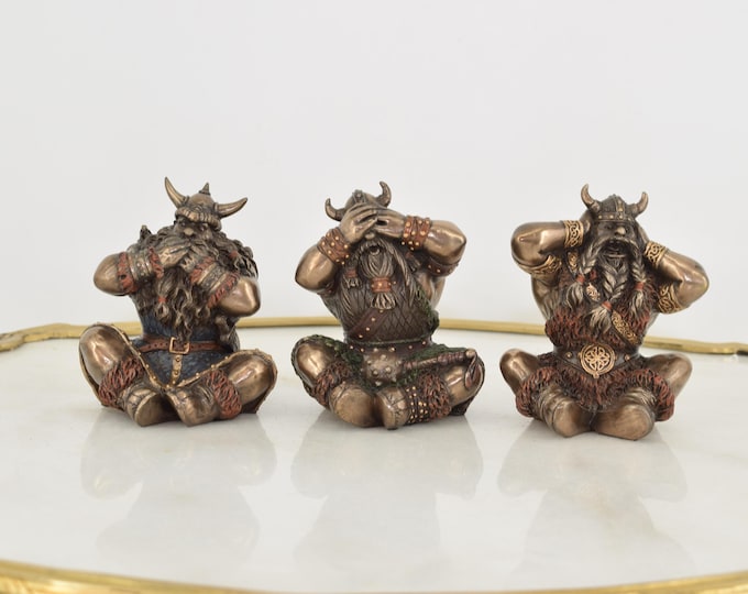 Vikings Trio – Hear No Evil, See No Evil, Speak No Evil | Unique Vintage Sculptures - Home and Office Decor - Gift Idea