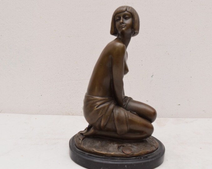 Act of a seated woman nude bronze figurine, bronze sculpture dancer art work Mature Content   -