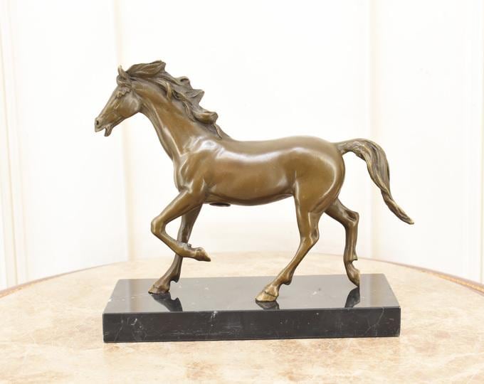 Bronze Horse Statue on Marble Base - Equestrian Sculpture