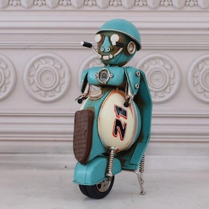 Vintage Blau MotorRobot - Lustiger Roboter - Motorrad Old Classic - Metall Modell Spielzeug - Geschenkidee - Alte Schule - Sammlerstück - Büro Dekor
