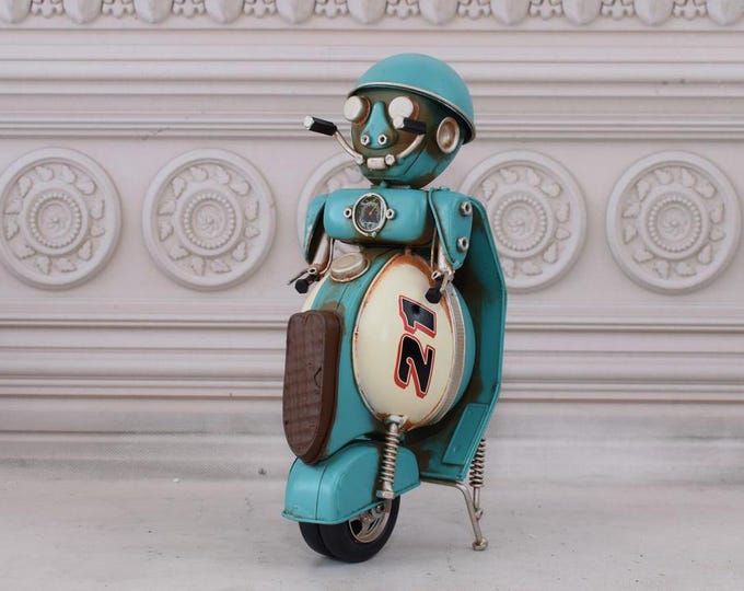 Vintage Blue MotoRobot- Funny Robot - Motorcycle Old Classic - Metal Model Toy - Gift Idea - Old School - Collector Item - Office Decor