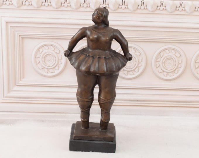 Modernist Bronze Dancer in Upskirt Statue - Fat Woman Bronze Figurine - Sculpture Dancer - Gift for Dancer - Home Decor - Premium Bronze
