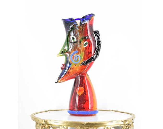 Vintage Face Glass Vase – Funny Murano Style Italian Art Glass – Handcrafted Abstract Venetian Home Decor - Gift Idea