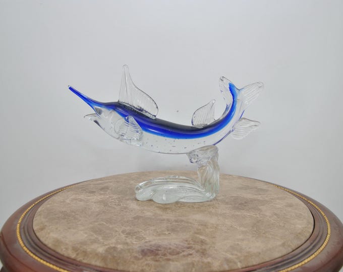Amazing Swordfish Murano Style - Blue Glass Marlin Statue - Unique Home Decor - Italian Art Glass - Ocean Lover Gift