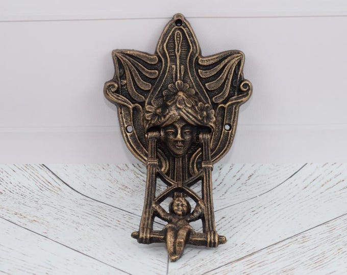 Funny Knocker Girl on Swing - Vintage Door Knocker - Door Decor - Outdoor Decor - Home and Garden Decor - Housewarming Gift