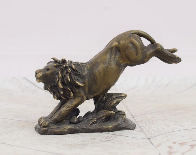 Bronze Statue Jumping Lion - Figurine of Majestic Angry Lion Bronze Sculpture - Ideal Gift for Bosses & Sophisticated Office Decor