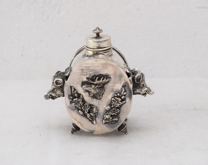 Silver Old Hunter Inkwell Boars Instand Rare Silver  s Russia  Hunter Gift Boars